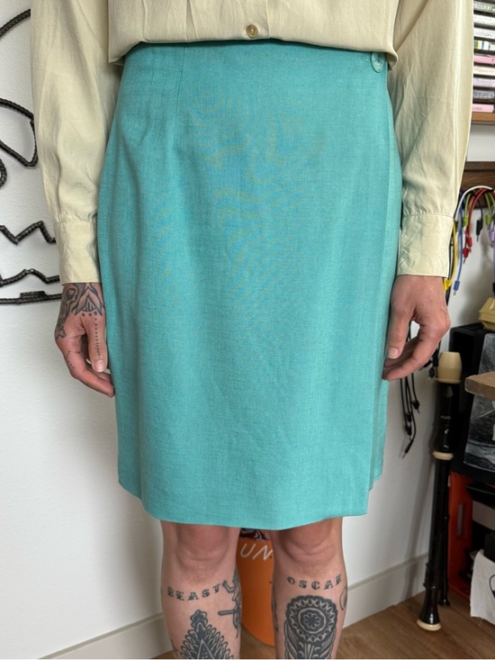 Casual Corner Dresses & Skirts - Vintage 90s Teal Linen Rayon Wrap Pencil Skirt ~ Size 4 / Small / 26"